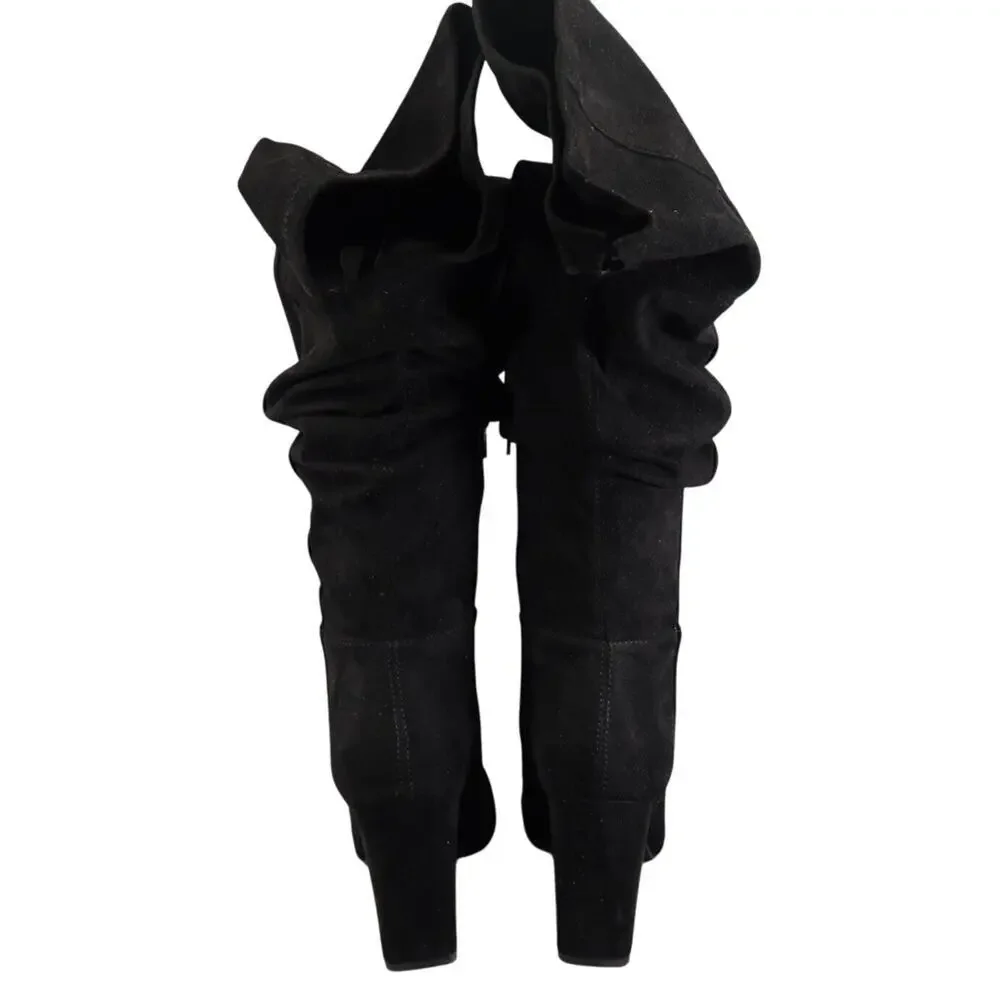 BP Shoes Womens 5.5 Boots Fashion Over The Knee Block Heel Zip Black Square Toe